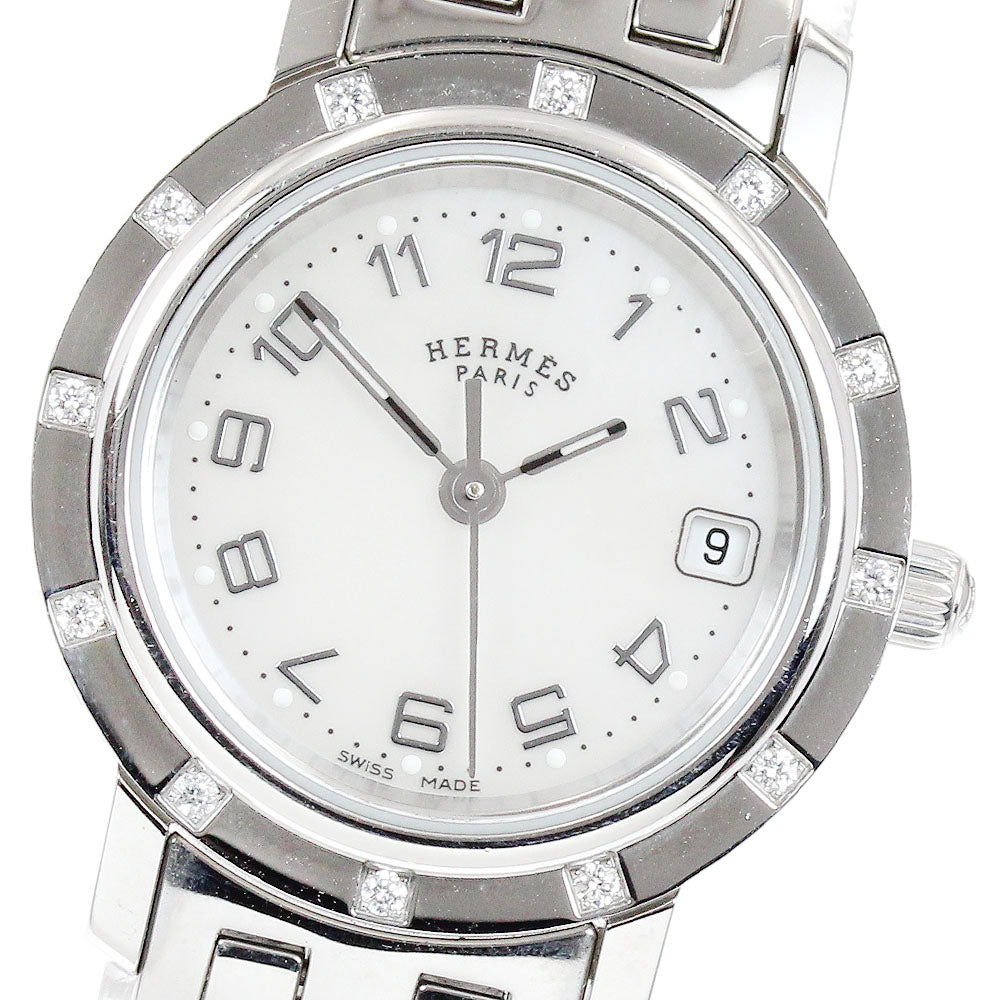 HERMES Clipper Nacre CL4.230 Bezel 12P Diamond Quartz Ladies Watch_911148