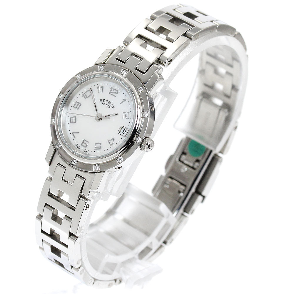 HERMES Clipper Nacre CL4.230 Bezel 12P Diamond Quartz Ladies Watch_911148