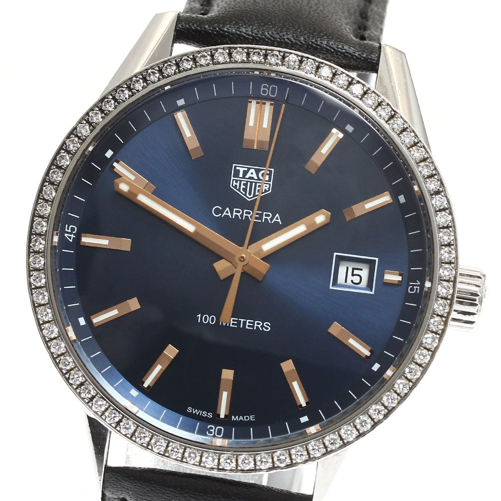 TAG HEUER Carrera WAR1114 date diamond bezel Navy Dial Quartz Men's Watch_911313