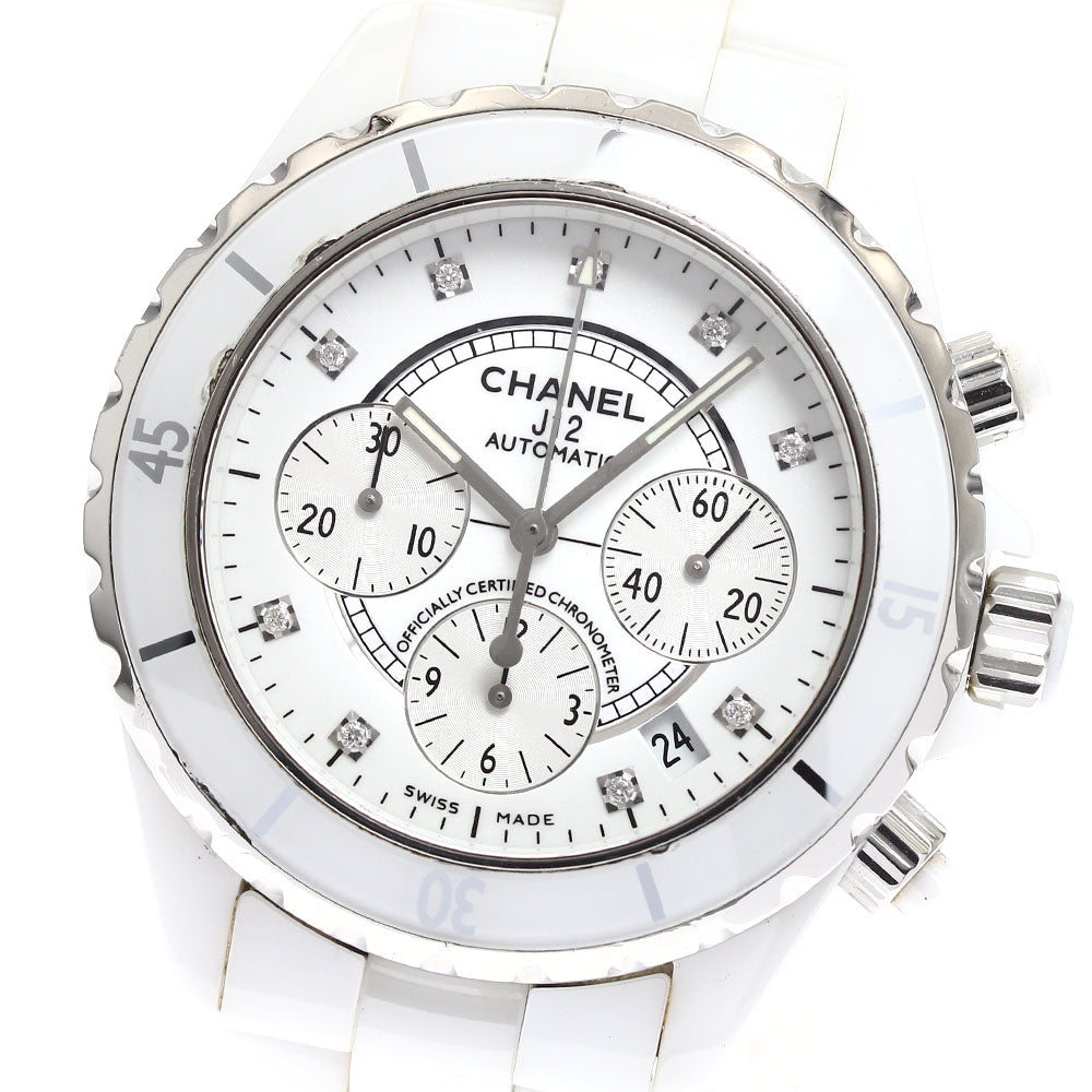 CHANEL J12 white ceramic H2009 9P diamond chronograph White / Silver Dial Automatic Men's Watch_911587