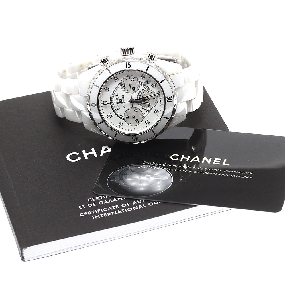 CHANEL J12 white ceramic H2009 9P diamond chronograph White / Silver Dial Automatic Men's Watch_911587
