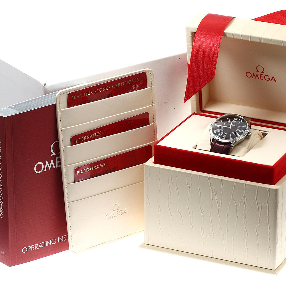 OMEGA De Ville Tresor 428.18.36.60.11.001 Diamond Bezel wine-red Dial Quartz Ladies Watch_911760