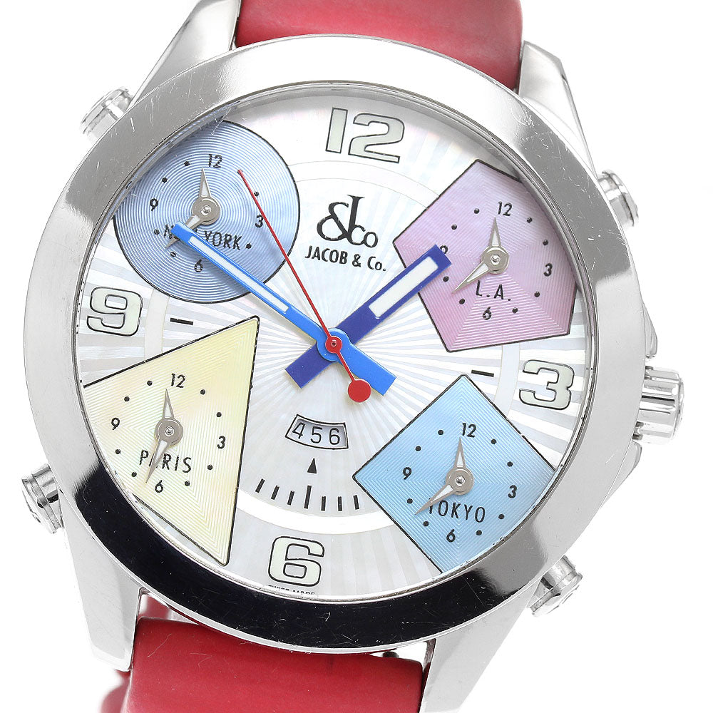 JACOB&CO 5 time zone Diamond Bezel White shell Dial Quartz Men's Watch_911809
