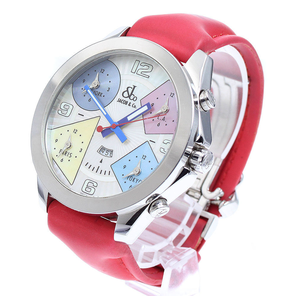 JACOB&CO 5 time zone Diamond Bezel White shell Dial Quartz Men's Watch_911809