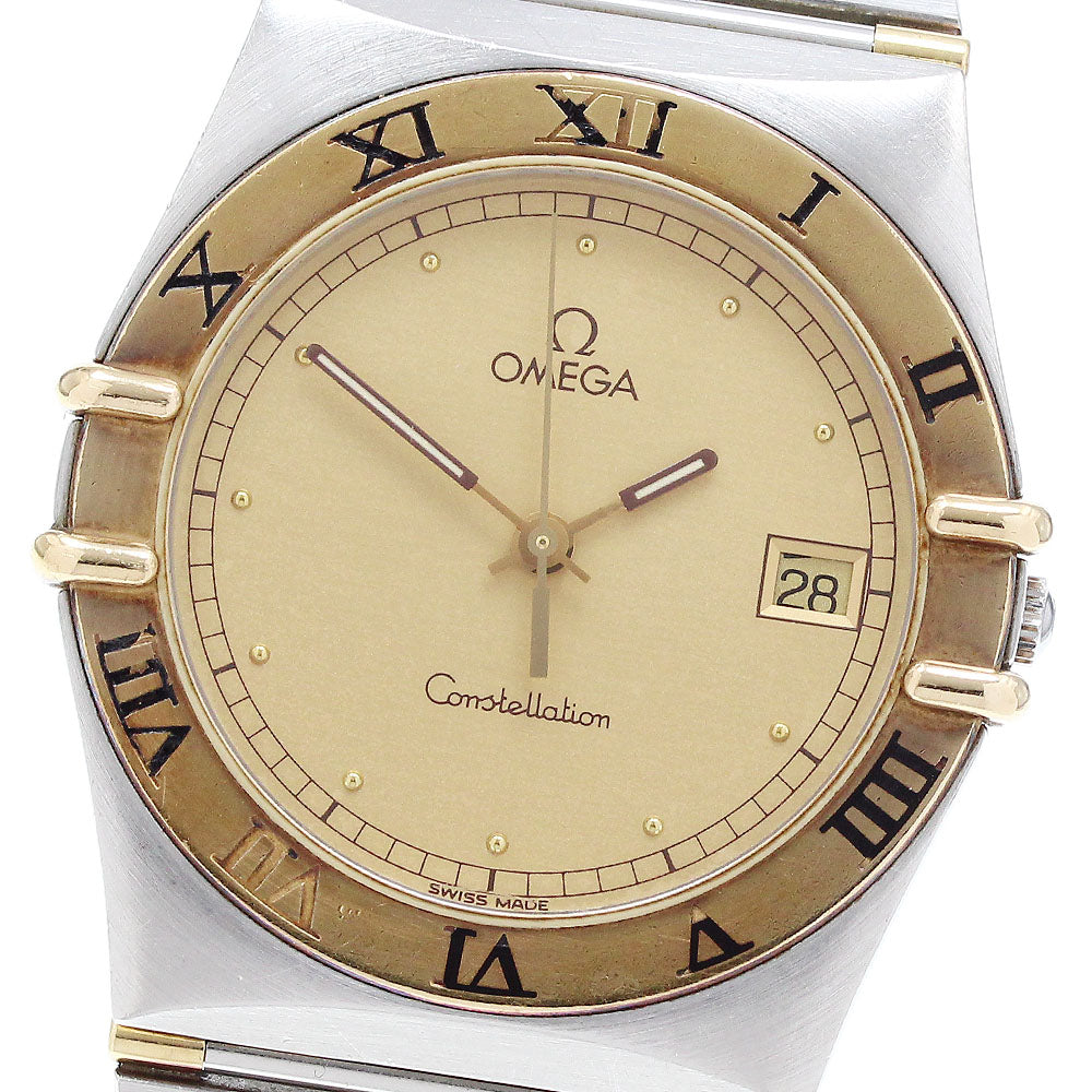 OMEGA Constellation YG bezel harf bar date gold Dial Quartz Men's Watch_911910