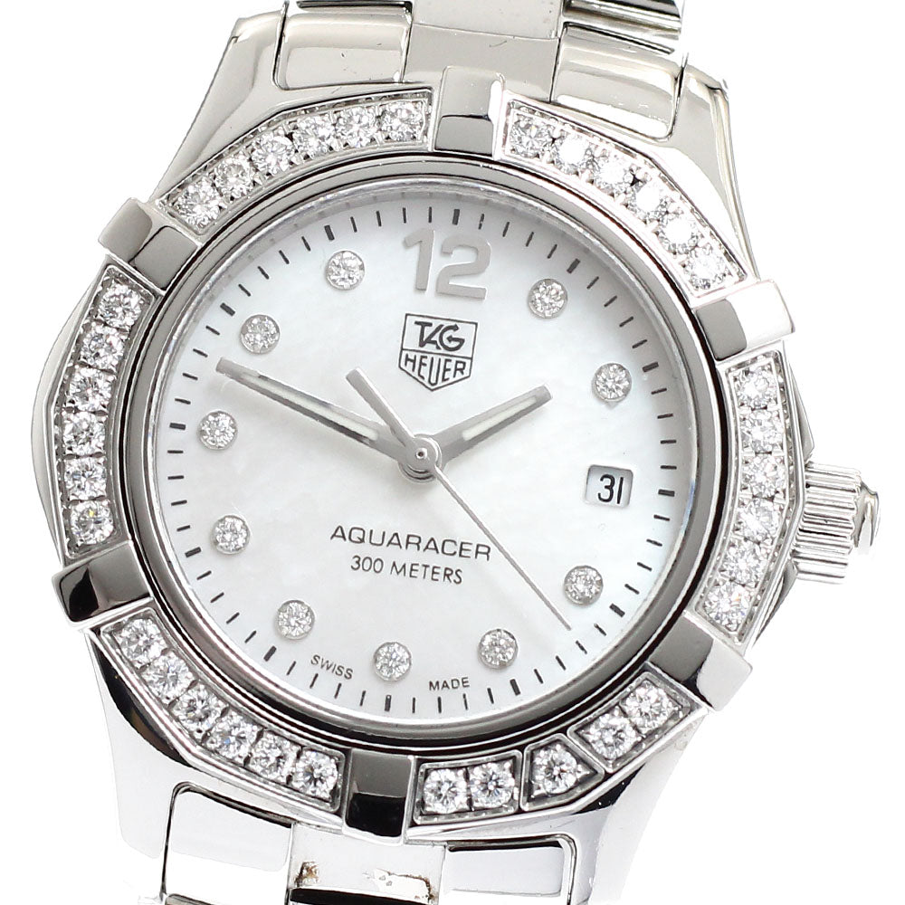 TAG HEUER Aqua racer WAF1416 10P diamond bezel White shell Dial Quartz Ladies Watch_912023