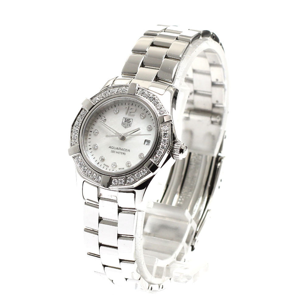 TAG HEUER Aqua racer WAF1416 10P diamond bezel White shell Dial Quartz Ladies Watch_912023