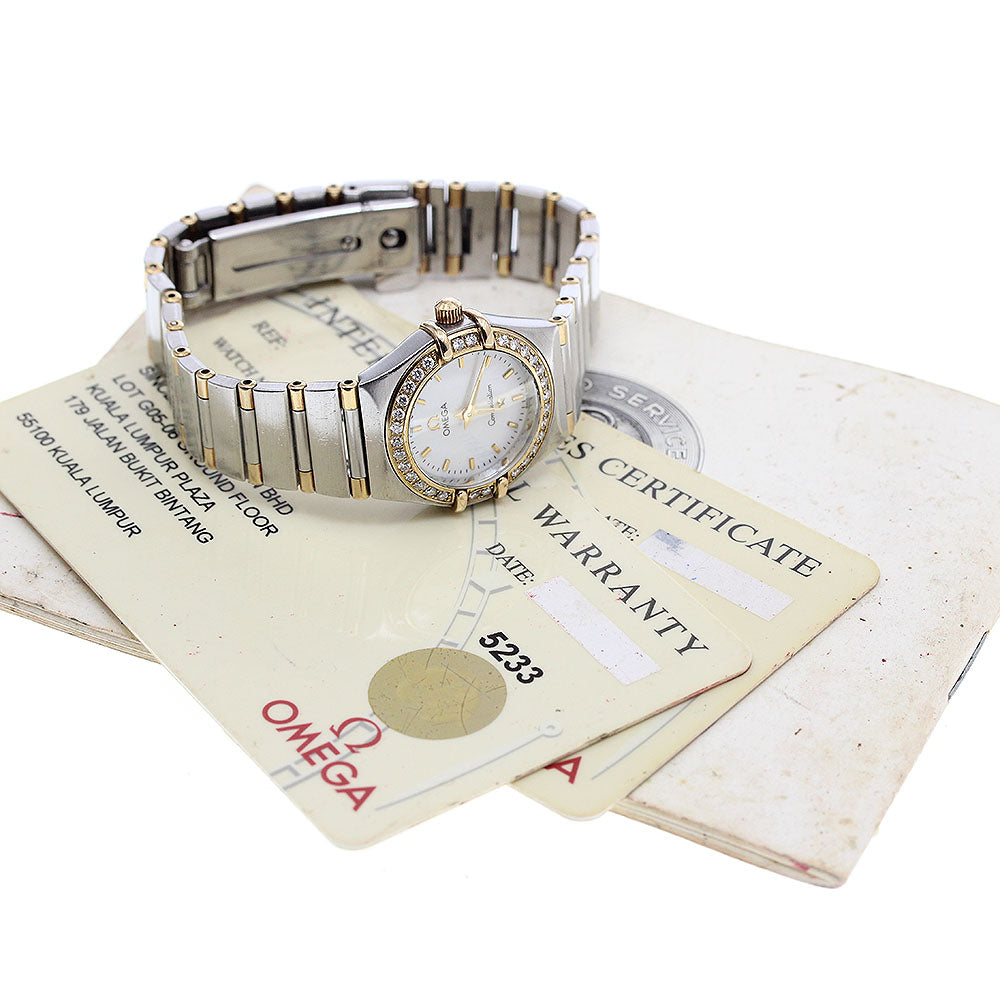OMEGA Constellation Mini 1367.70 diamond bezel half bar White shell Dial Quartz Ladies Watch_912033