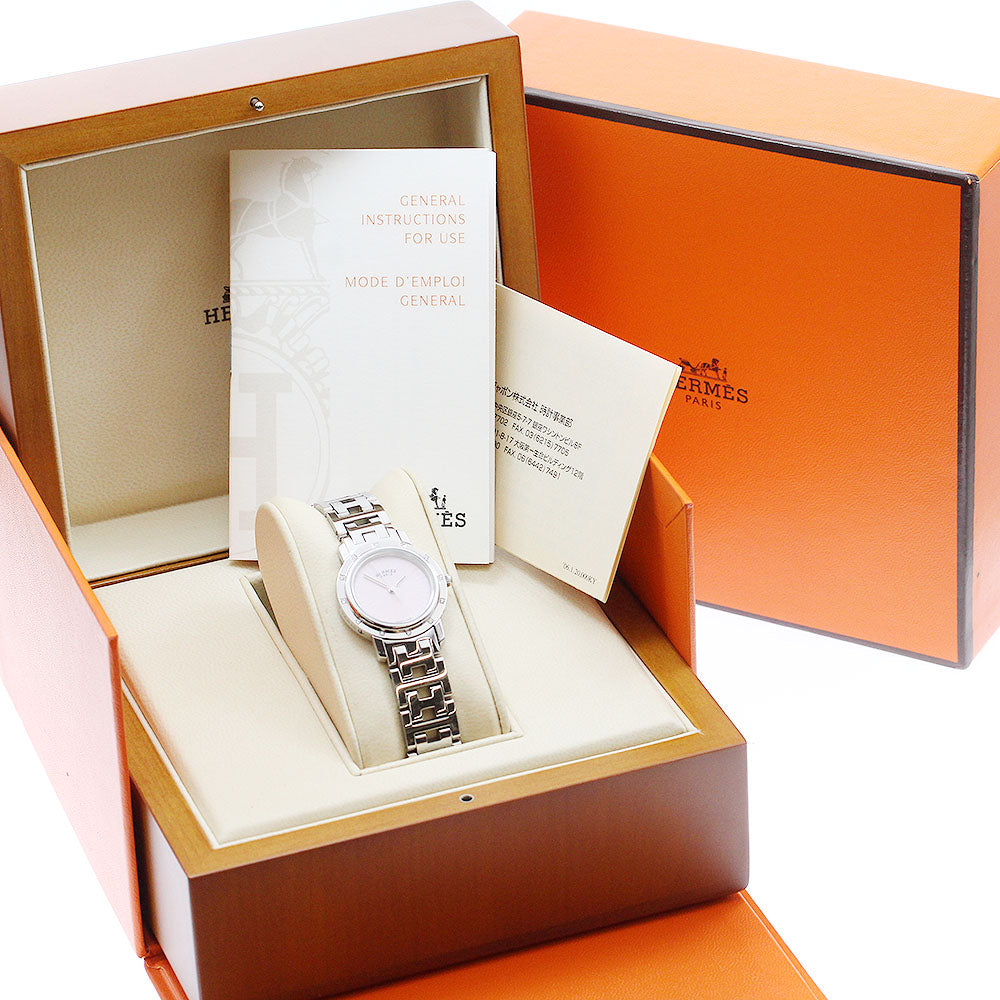 HERMES Clipper Nacre CL4.230 Bezel 12P diamond Quartz Ladies Watch_912040