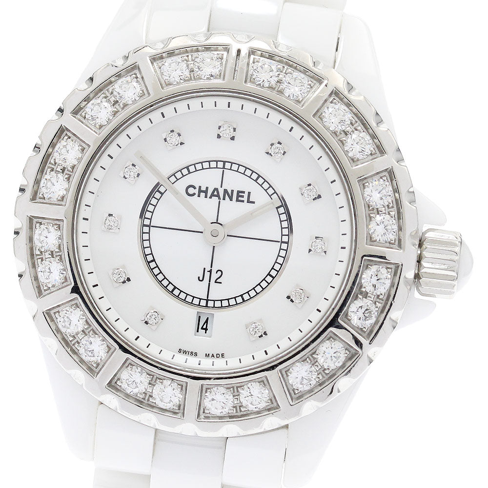 CHANEL J12 White Ceramic Diamond Bezel H2429 Date Quartz Ladies Watch_912221