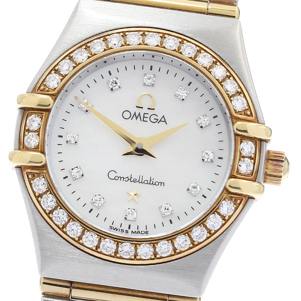 OMEGA Constellation Mini 1267.75 12P diamond bezel full bar shell dial White shell Dial Quartz Ladies Watch_912223