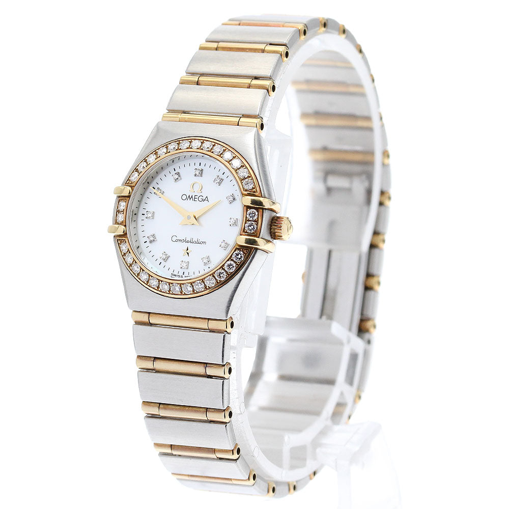 OMEGA Constellation Mini 1267.75 12P diamond bezel full bar shell dial White shell Dial Quartz Ladies Watch_912223