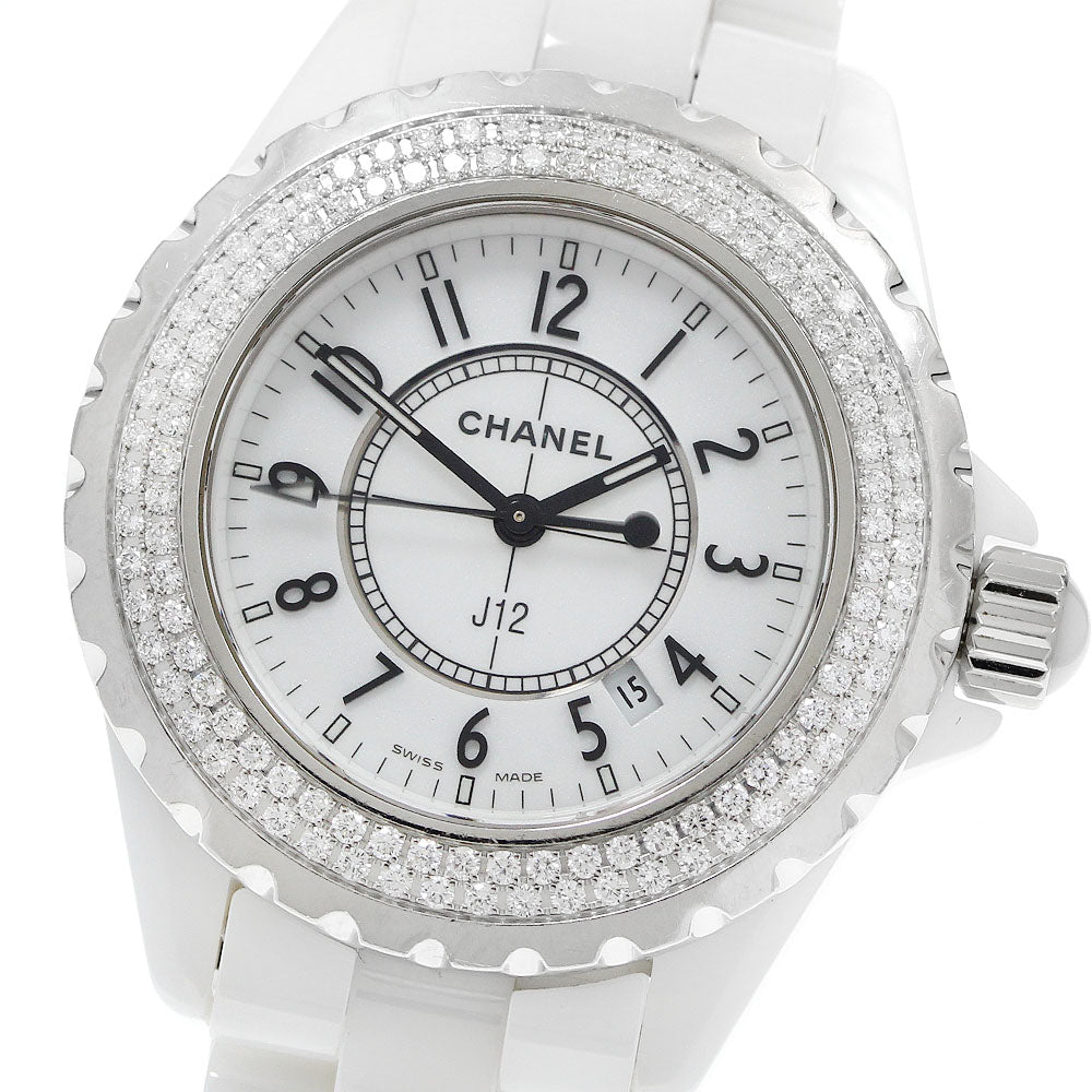 CHANEL J12 H0967 Diamond Bezel White Ceramic Date Quartz Ladies Watch_912298