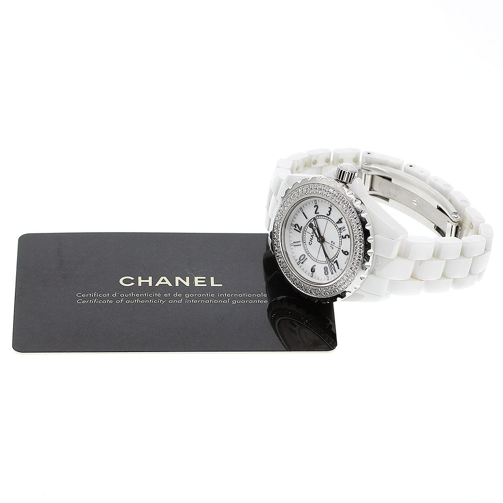 CHANEL J12 H0967 Diamond Bezel White Ceramic Date Quartz Ladies Watch_912298