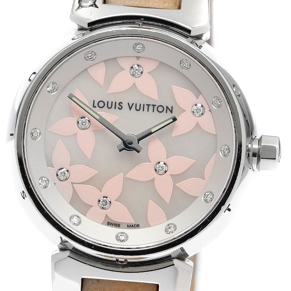 LOUIS VUITTON Tambour Lovely Diamond Q121H White shell Dial Quartz Ladies Watch_912486