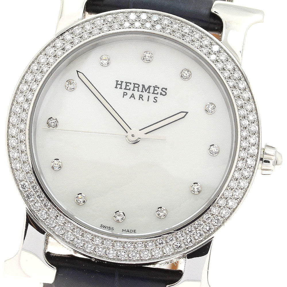 HERMES H watch Rondo HR1.530 12P diamond bezel White shell Dial Quartz Ladies Watch_912509