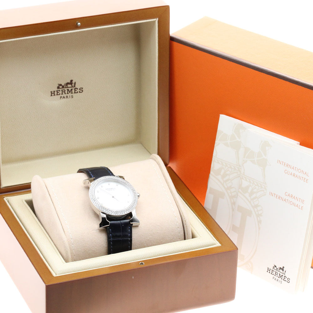 HERMES H watch Rondo HR1.530 12P diamond bezel White shell Dial Quartz Ladies Watch_912509