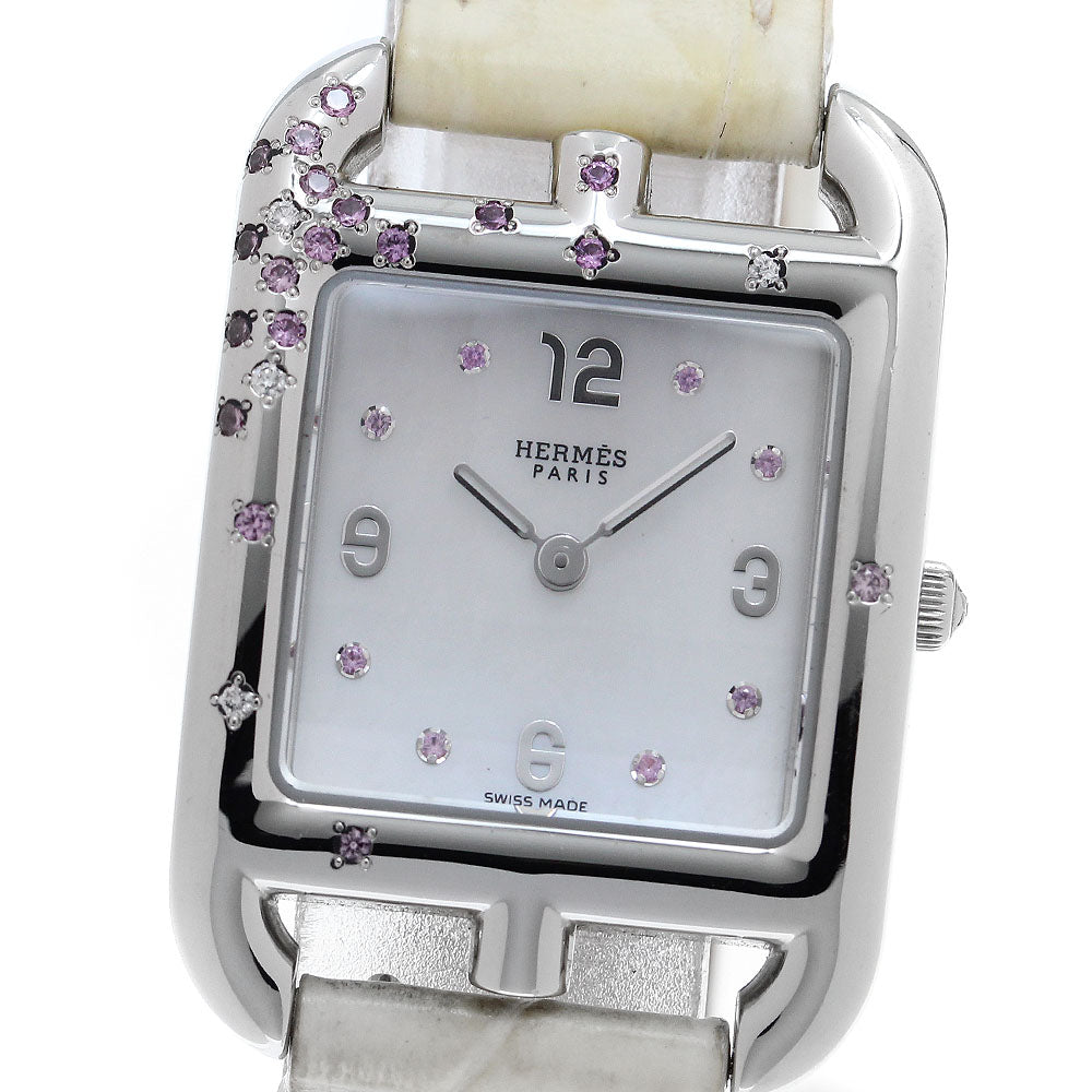 HERMES Cape Cod CC1.233 Pink sapphire diamond White shell Dial Quartz Ladies Watch_912530