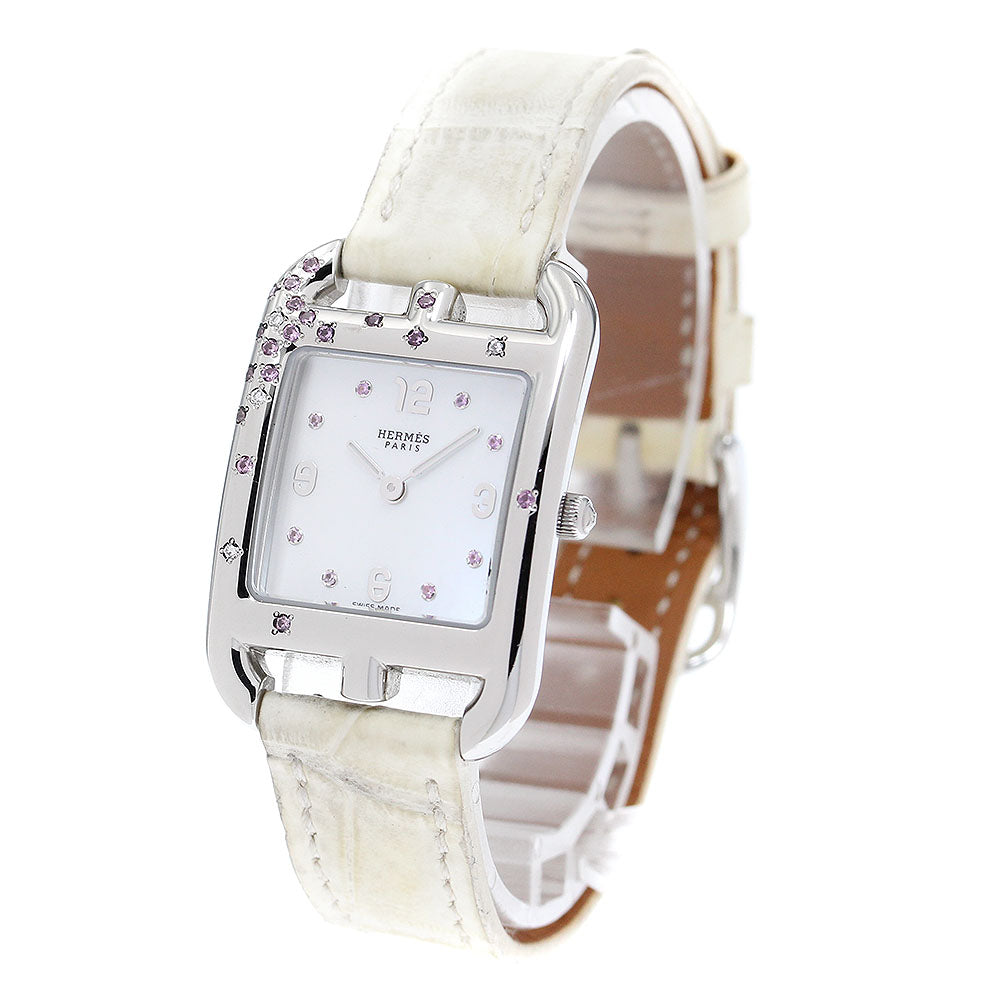 HERMES Cape Cod CC1.233 Pink sapphire diamond White shell Dial Quartz Ladies Watch_912530