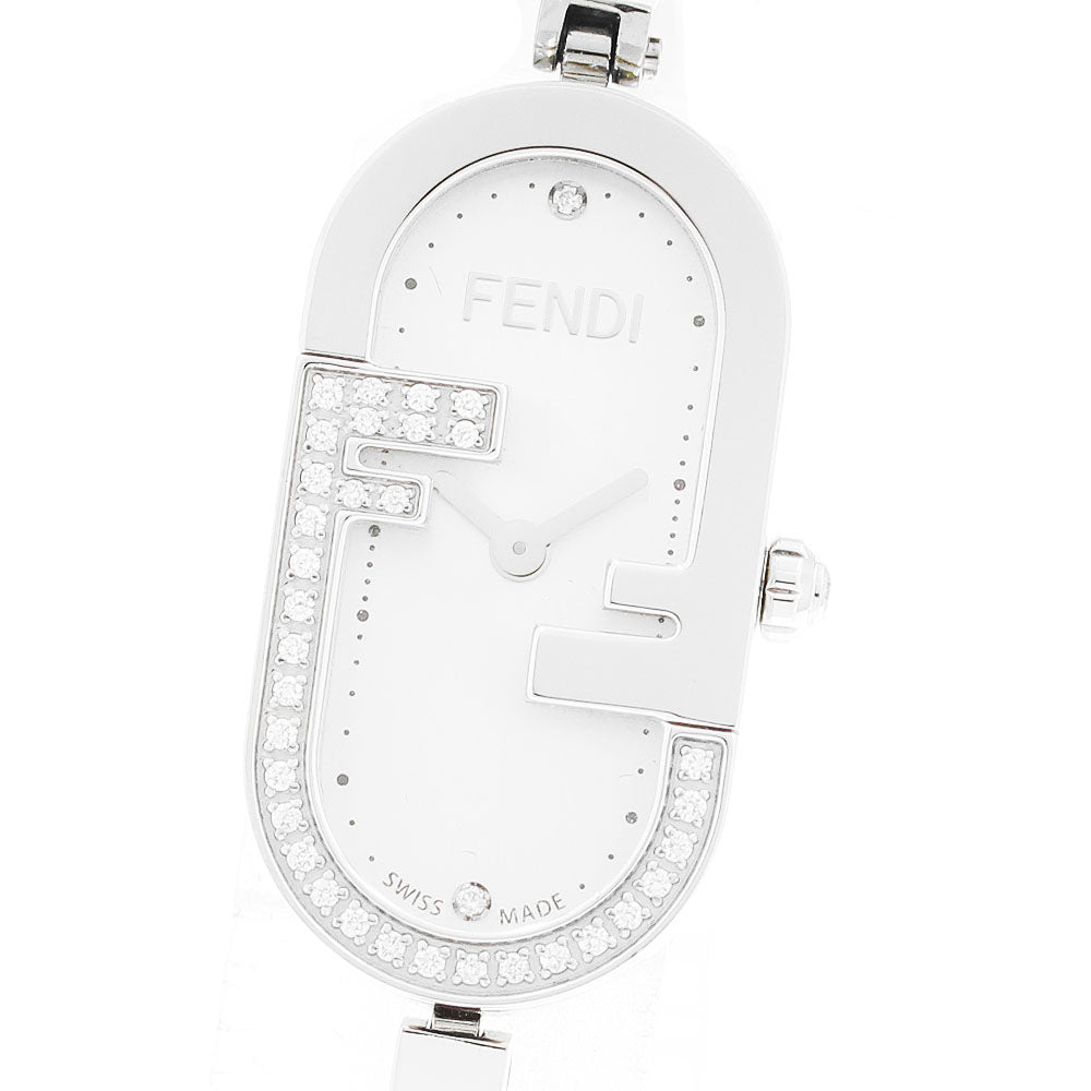 FENDI Orlock Vertical Diamond Bezel Silver Dial Quartz Ladies Watch_913264