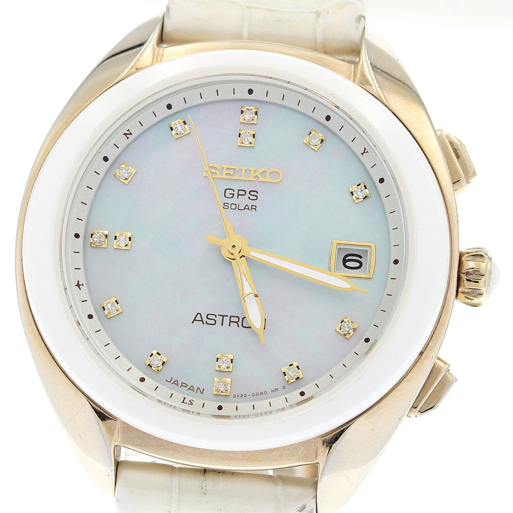 SEIKO Astron STXD002/3X22-0AA0 14P diamond GPS White shell Dial Solar Powered Radio Ladies Watch_913280