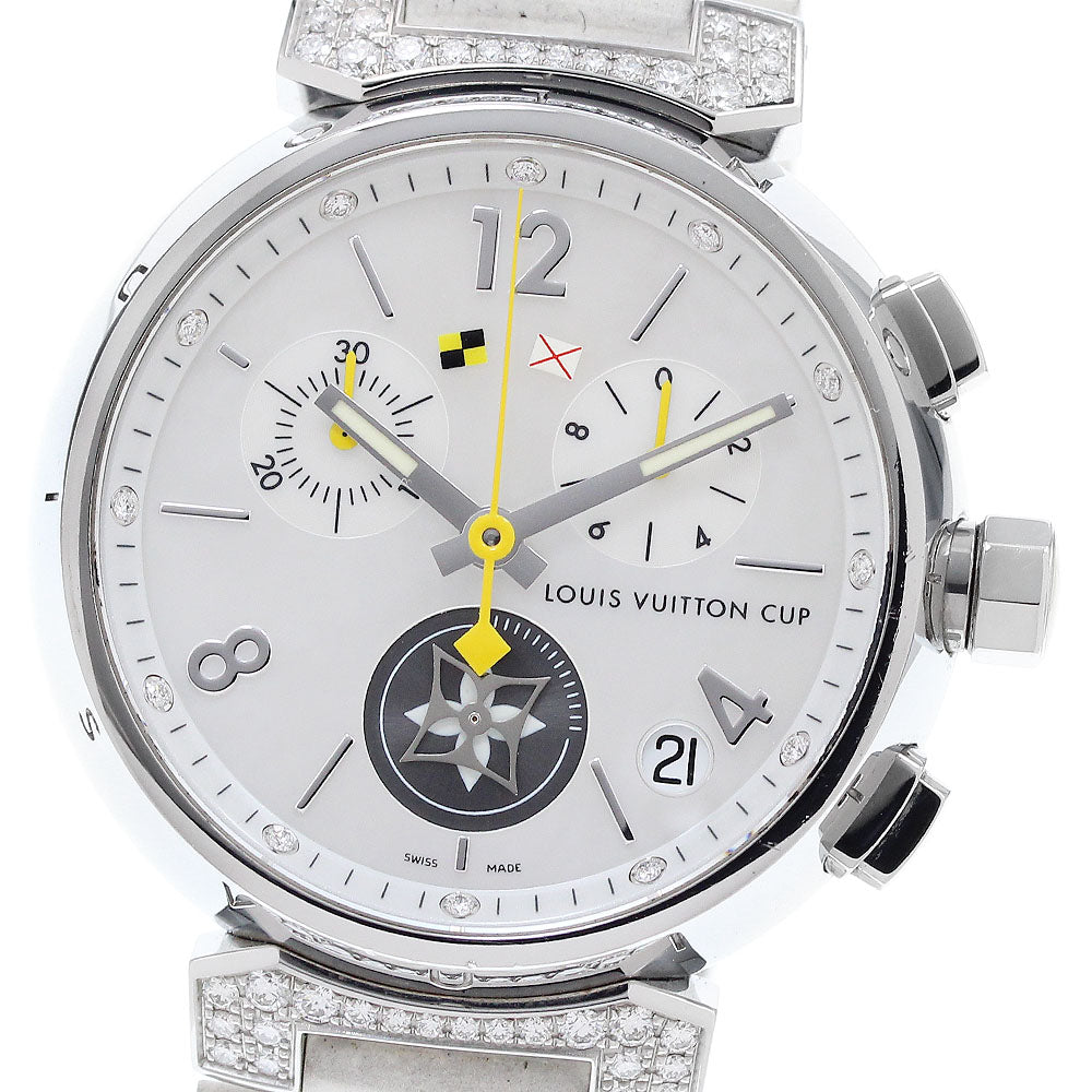 LOUIS VUITTON Tambour Q11BF Chronograph Lovely Cup 12P Lug Diamond White shell Dial Quartz Men's Watch_913447