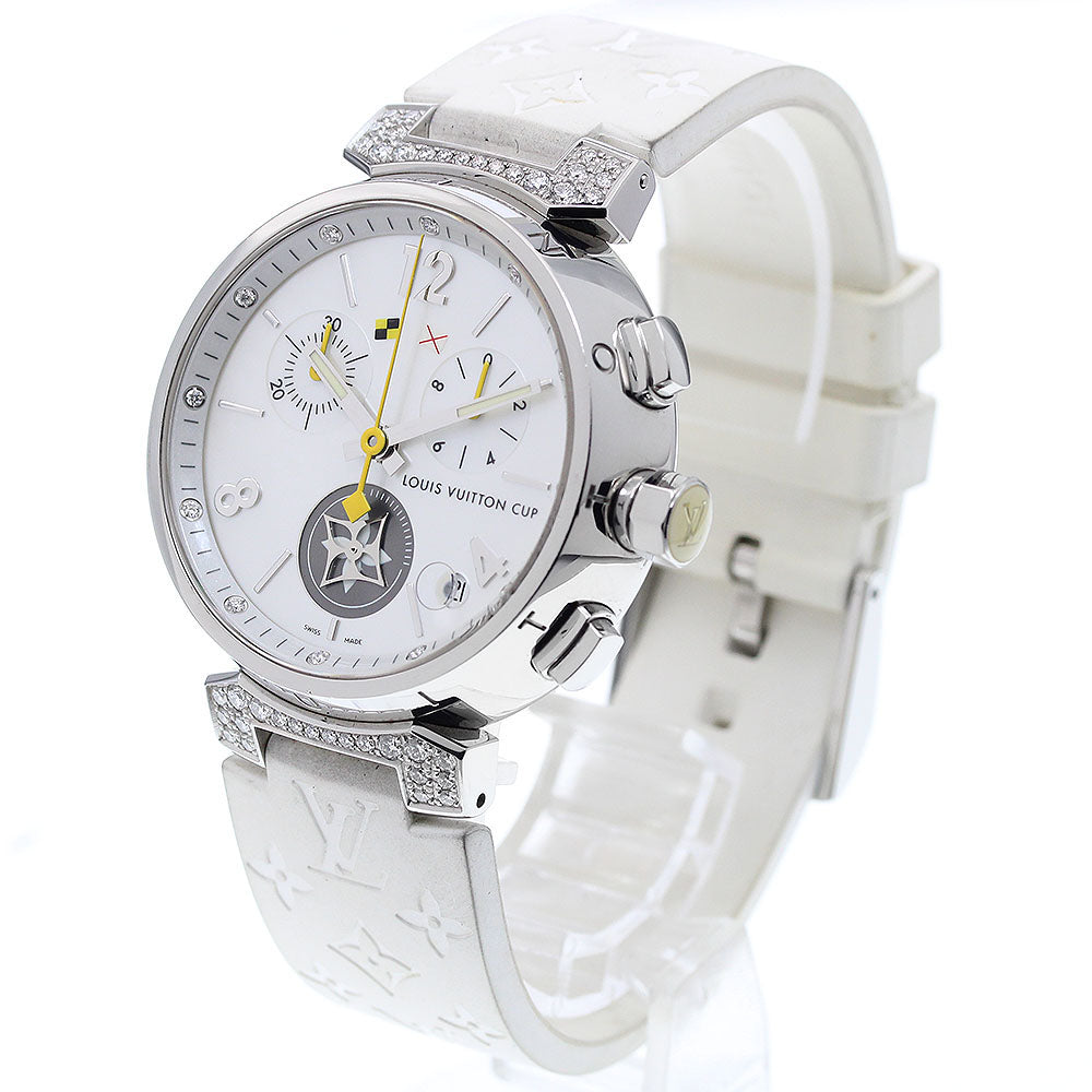 LOUIS VUITTON Tambour Q11BF Chronograph Lovely Cup 12P Lug Diamond White shell Dial Quartz Men's Watch_913447
