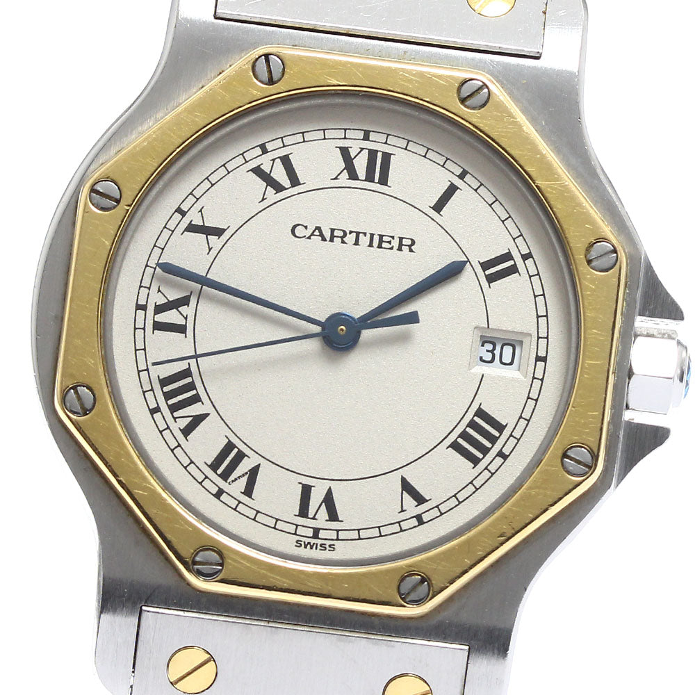 CARTIER Santos Octagon LM W2001583 Date beige Dial Quartz Men's Watch_913458