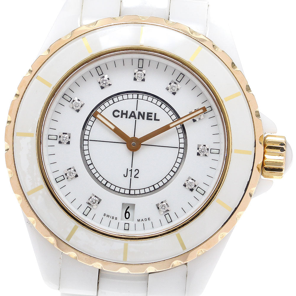 CHANEL J12 H2180 White ceramic 11P diamond PG bezel Quartz Men's Watch_913526