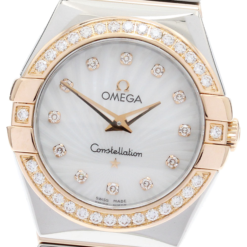 OMEGA Constellation polish 123.25.27.60.55.006 12P diamond bezel White shell Dial Quartz Ladies Watch_913548