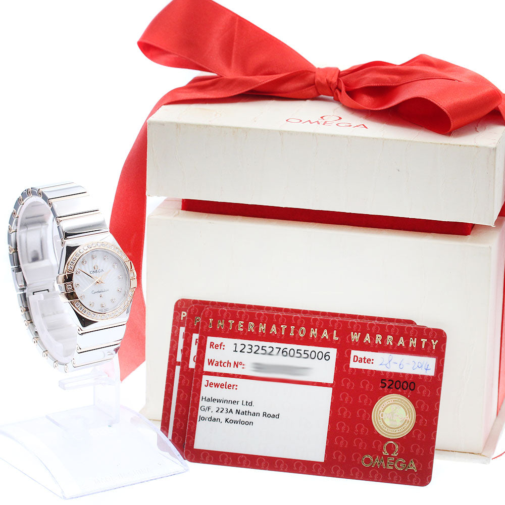 OMEGA Constellation polish 123.25.27.60.55.006 12P diamond bezel White shell Dial Quartz Ladies Watch_913548