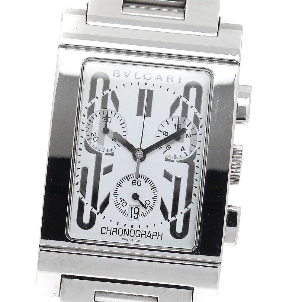 BVLGARI Rettangolo RTC49S Date Chronograph white Dial Quartz Men's Watch_913687