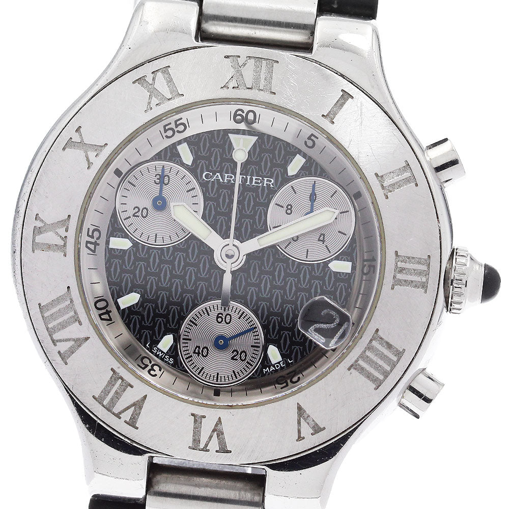 CARTIER CHRONOSCAPH W10125U2 Date Black / Silver Dial Quartz Men's Watch_913789
