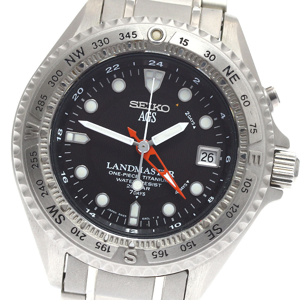 SEIKO Landmaster AGS 5M45-6A00 Date GMT black Dial Auto quartz Men's Watch_913809