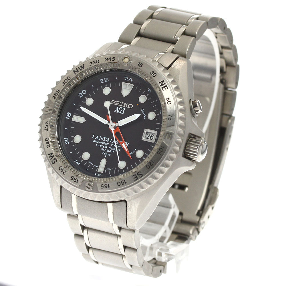 SEIKO Landmaster AGS 5M45-6A00 Date GMT black Dial Auto quartz Men's Watch_913809