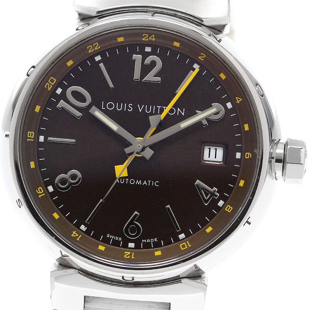 LOUIS VUITTON Tambour Q1131 GMT date Brown Dial Automatic Men's Watch_913913