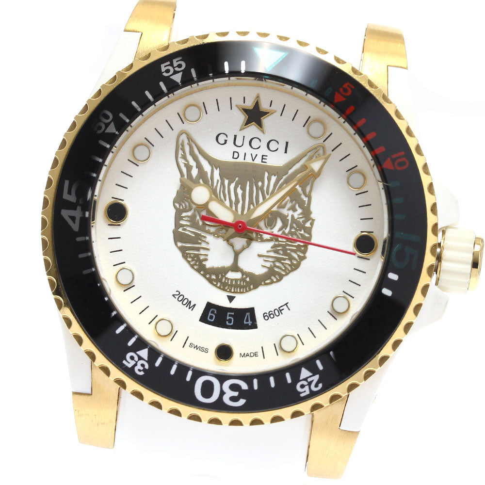 GUCCI Dive 136.3/YA136322 Date Mystic Cat white Dial Quartz Men's Watch_913920