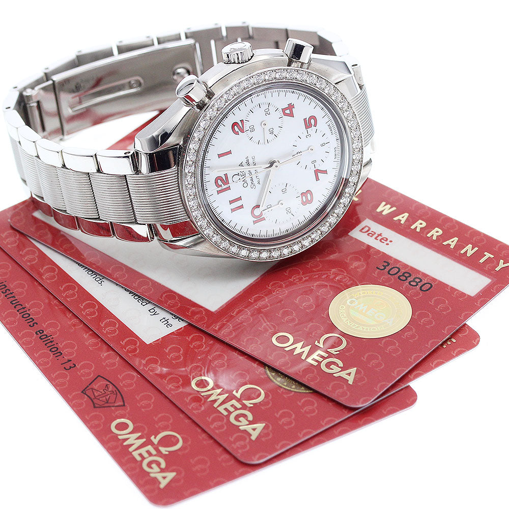 OMEGA Speedmaster 3515.79 chronograph diamond bezel White shell Dial Automatic Ladies Watch_914220