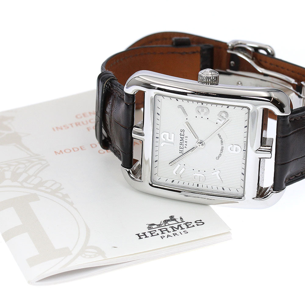HERMES Cape Cod CD6.810 Leather belt Silver Dial Automatic Men's Watch_914505