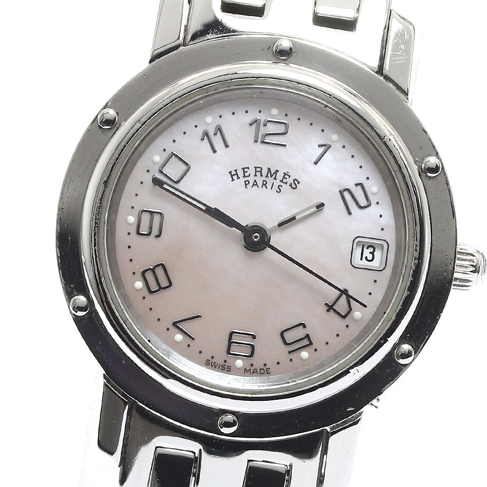 HERMES Clipper CL4.210 Date Pink shell Dial Quartz Ladies Watch_914639