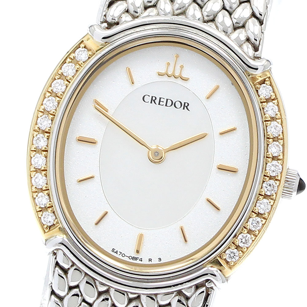 SEIKO CREDOR 5A70-0AT0/GSWE942 Side diamond White shell Dial Quartz Ladies Watch_914747