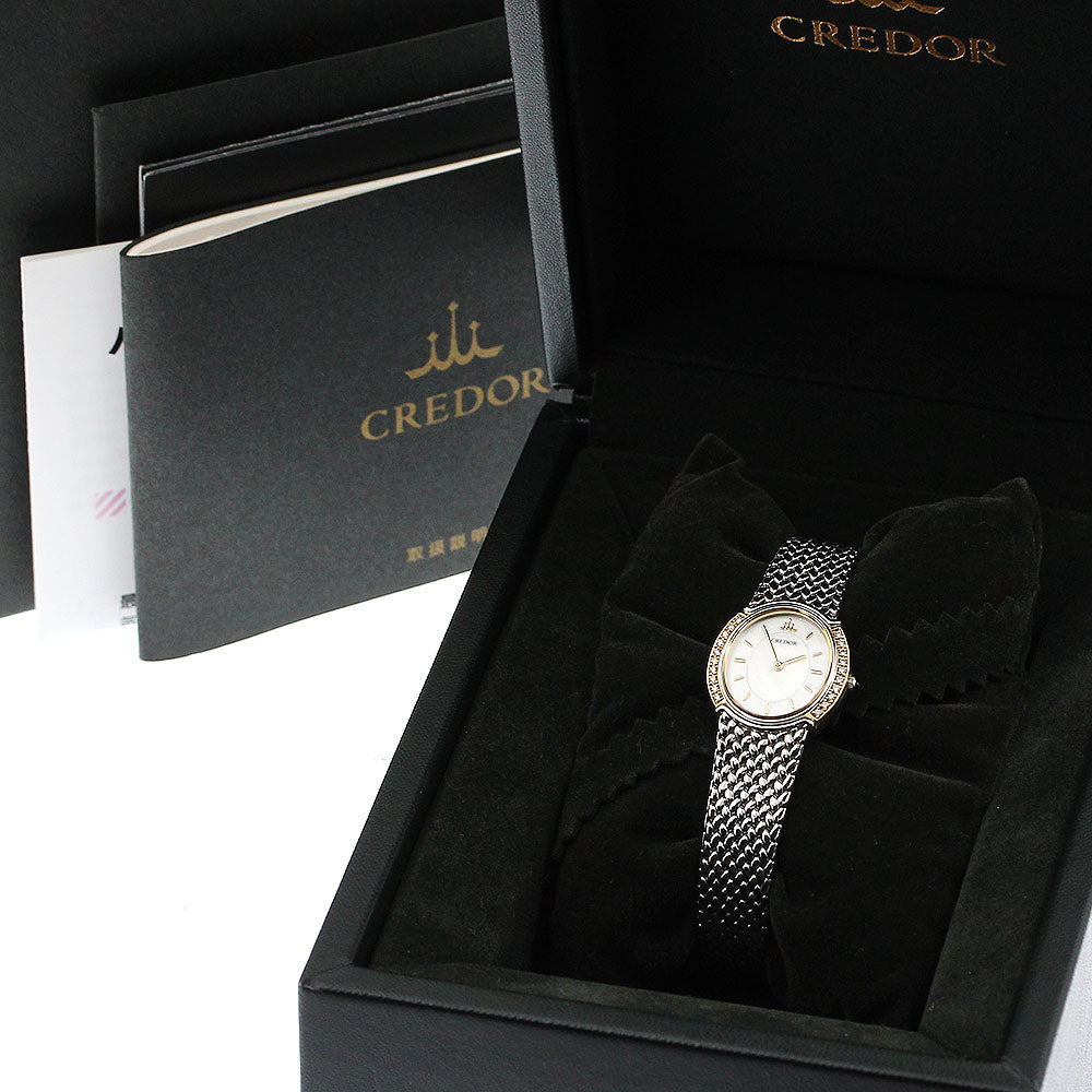 SEIKO CREDOR 5A70-0AT0/GSWE942 Side diamond White shell Dial Quartz Ladies Watch_914747