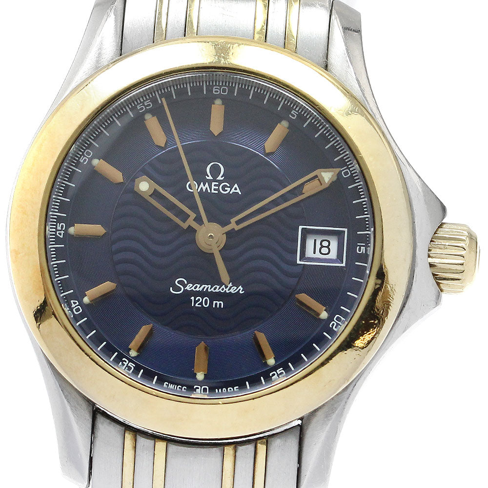 OMEGA Seamaster120 2371.81 YG 2 tone date Navy Dial Quartz Ladies Watch_914821