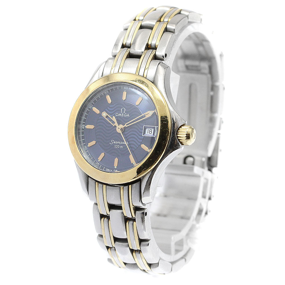 OMEGA Seamaster120 2371.81 YG 2 tone date Navy Dial Quartz Ladies Watch_914821