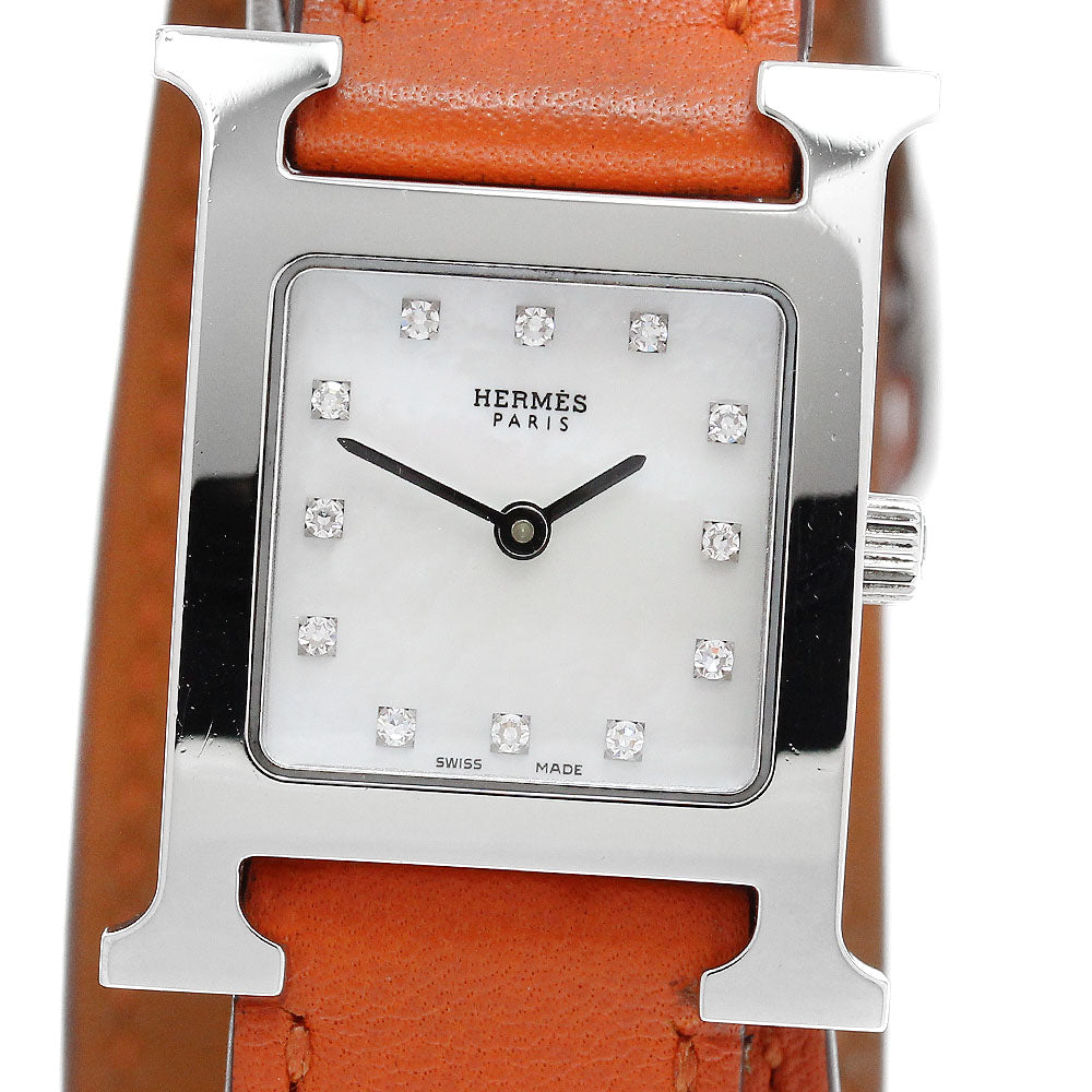 HERMES H watch HH1.210 Double Tour 12P Diamond White shell Dial Quartz Ladies Watch_915149