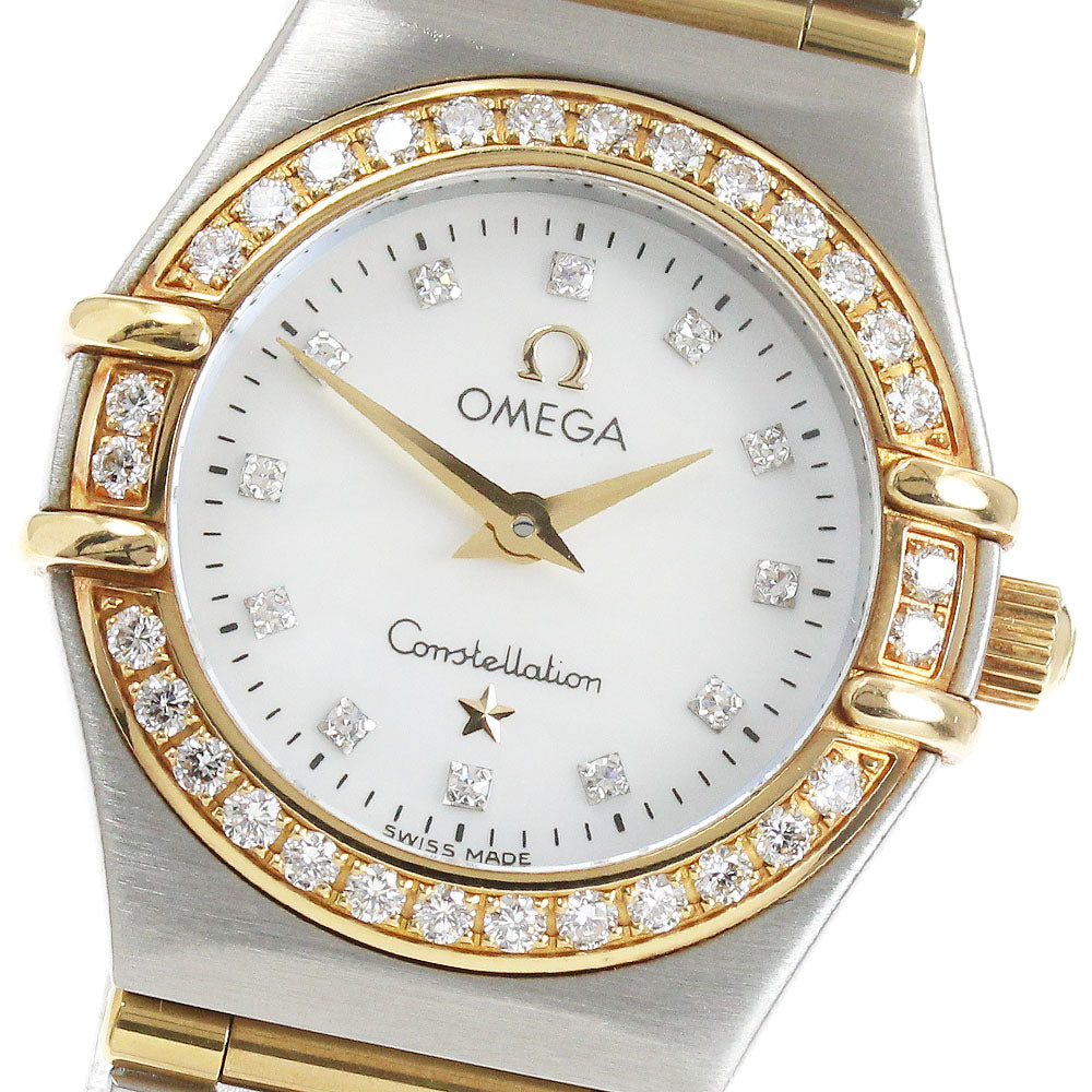 OMEGA Constellation Mini 1267.75 12P diamond bezel full bar shell dial White shell Dial Quartz Ladies Watch_915156