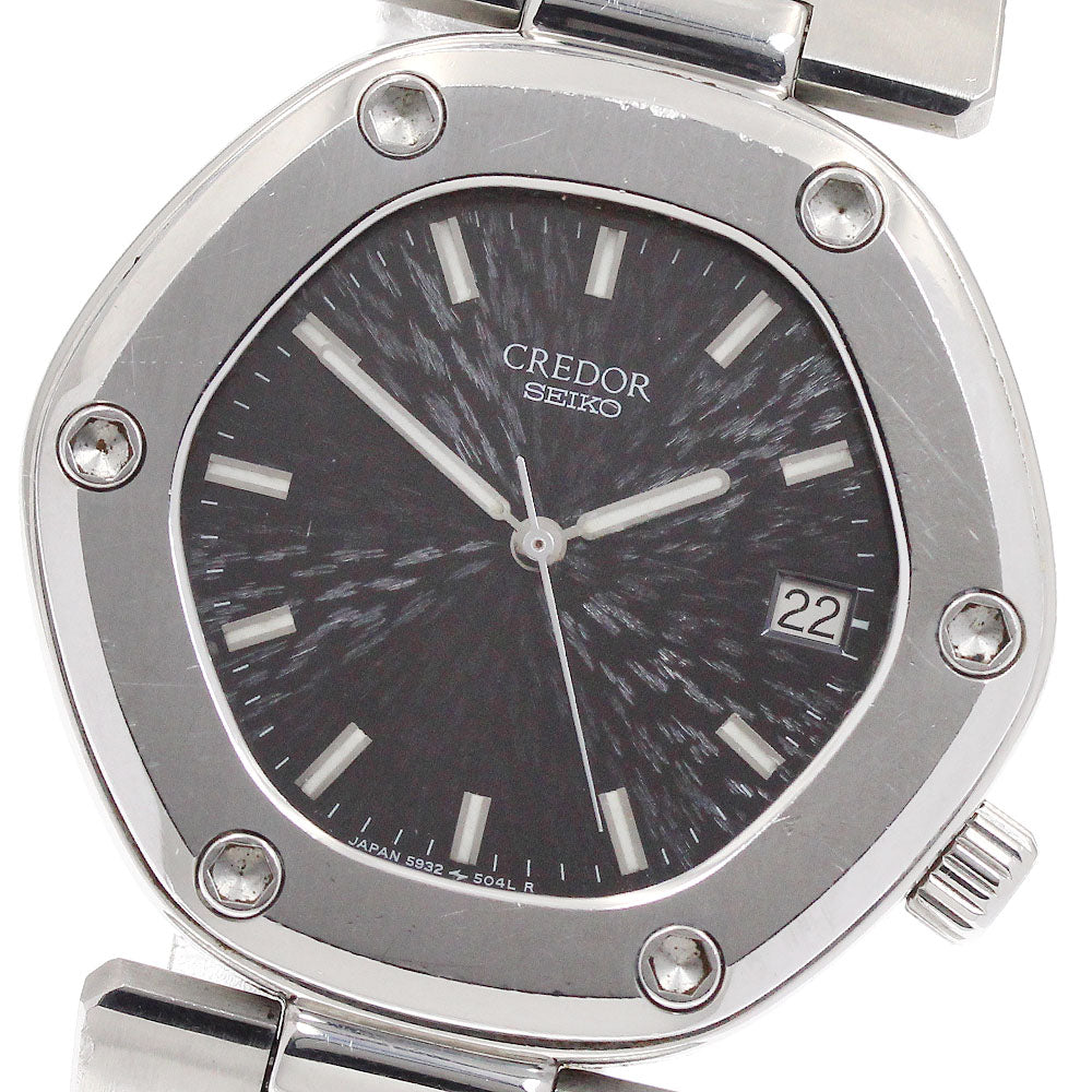 SEIKO CREDOR Locomotive GKEH018/5932-5020 First model Gerald Genta design black Dial Quartz Men's Watch_915187