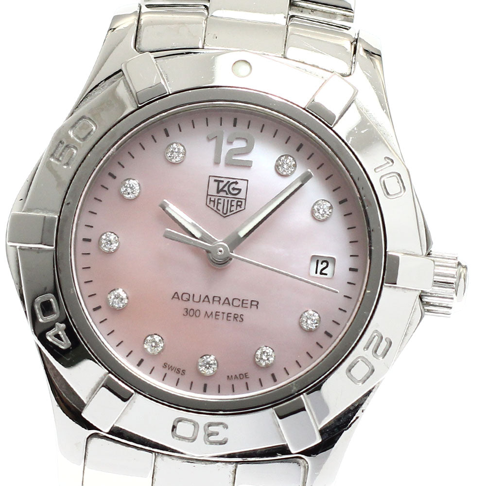TAG HEUER Aqua racer WAF141A 10P diamond date Pink shell QZ Ladies Watch_915334