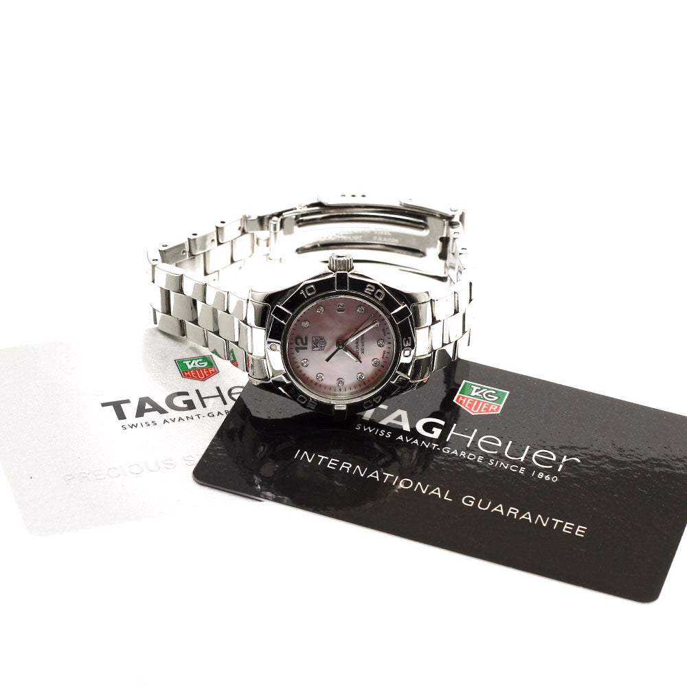 TAG HEUER Aqua racer WAF141A 10P diamond date Pink shell QZ Ladies Watch_915334