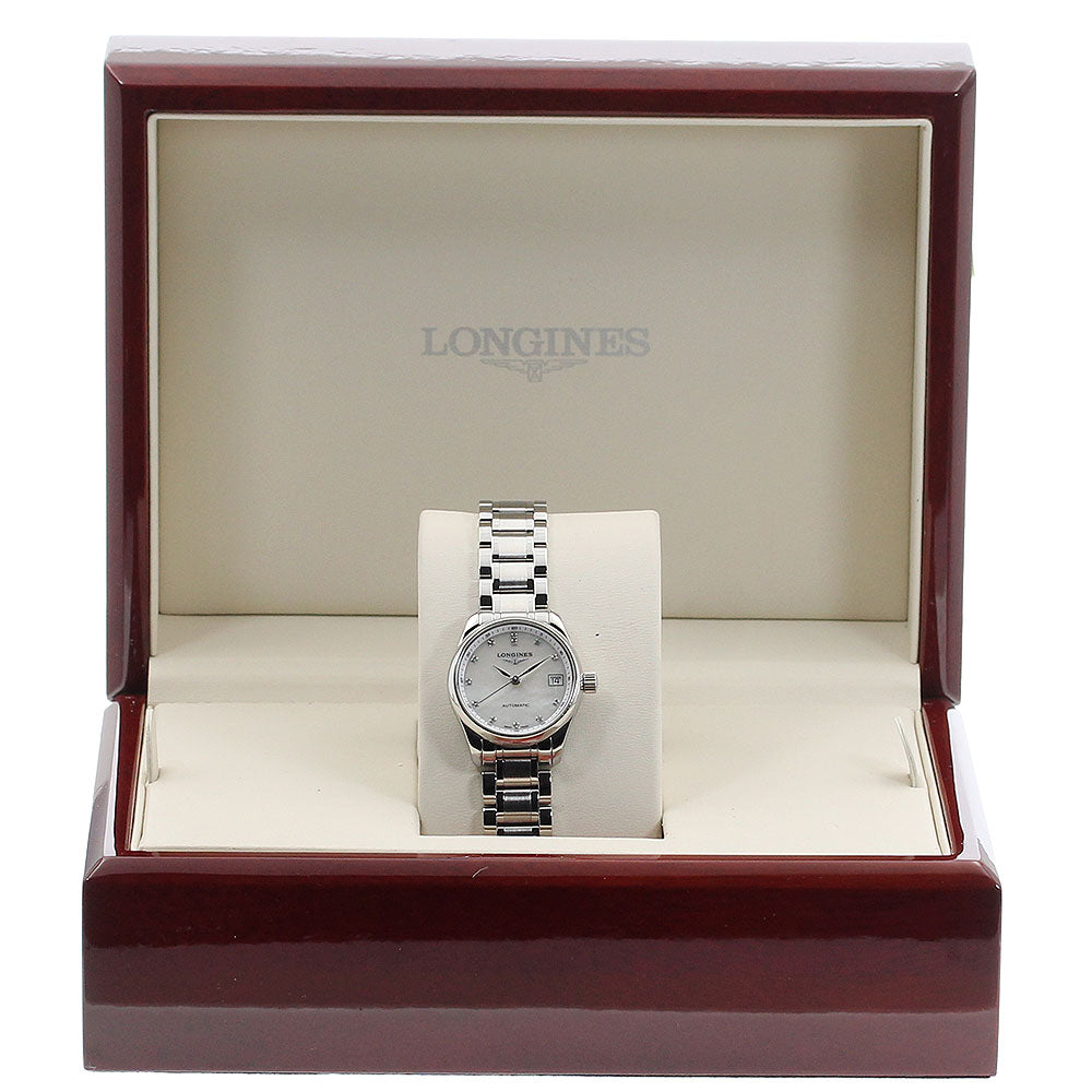 LONGINES Master collection L2.128.4 12P diamond White shell Dial Automatic Ladies Watch_916065